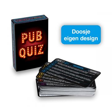 Pubquiz kaartspel met gepersonaliseerd doosje